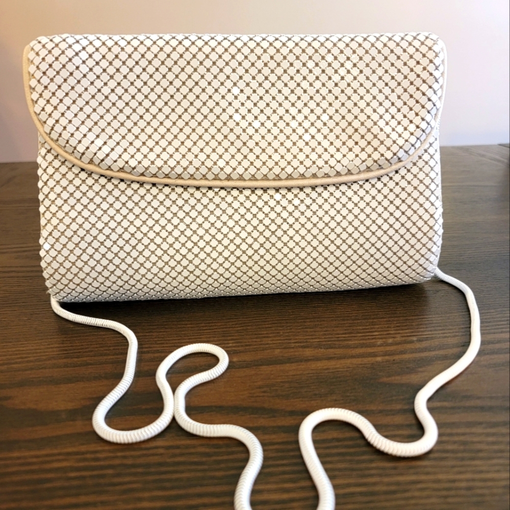 MCM 70s White Metal Mesh Double Sided Flap Shoulder Bag Mint